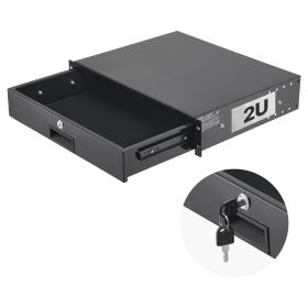 2U Rack Mount Drawer, 50 lbs Max Load-Bearing, Lockable Server Cabinet Case, Sliding Drawer with Lock and Cable Management Holes