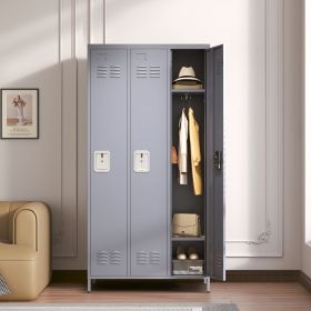 3 Door 72"H Metal Lockers With Lock for Employees,Storage Locker Cabinet for Home Gym Office School Garage,Gray