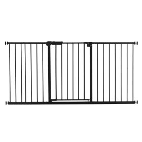 Baby Gate, 60.6-63.3 Inches Adjustable Width, 30 Inches High Dog Gate, Easy Step Walk Thru, for Child Pet Security, Pressure Mount Kit, Wall Cups (Color: Black, Width Range: 60.6-63.3 inches)