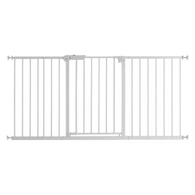 Baby Gate, 60.6-63.3 Inches Adjustable Width, 30 Inches High Dog Gate, Easy Step Walk Thru, for Child Pet Security, Pressure Mount Kit, Wall Cups (Color: White, Width Range: 60.6-63.3 inches)