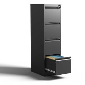 4 Drawer Metal Vertical File Cabinet with Lock Office Home Steel Vertical File Cabinet for A4 Legal/Letter Size (Color: Black)